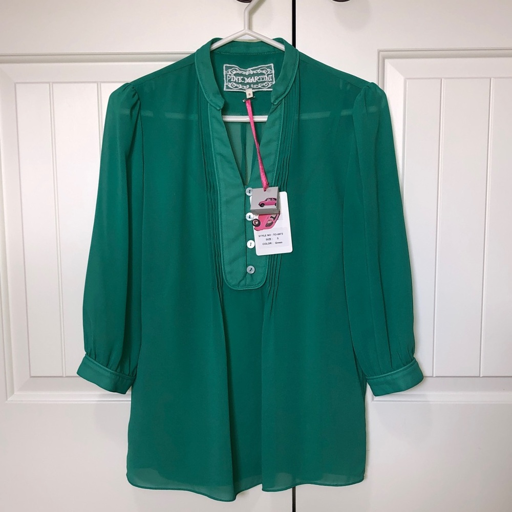 PINK MARTINI Green Button-Down Pullover Blouse - S